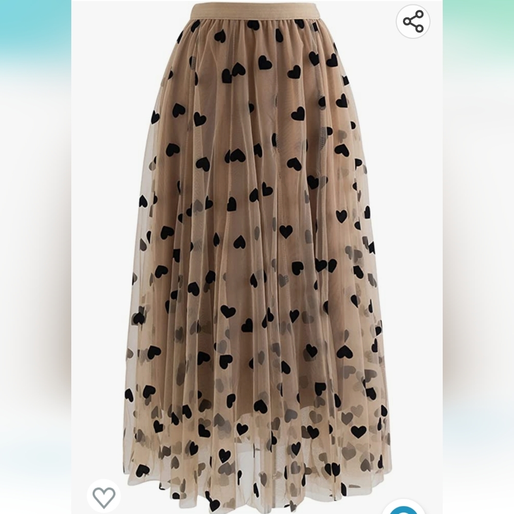 NWT Caramel 3D Heart Layered Mesh Skirt